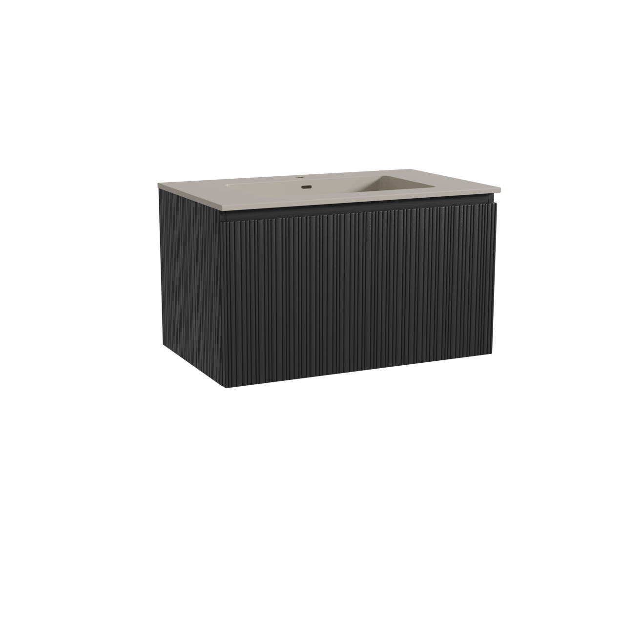 Storke Ribs hängendes Möbelstück Set: 85 x 52 cm, Schwarze Eiche, mit Diva Einzelwaschtisch, Top Solid, Seidengrau, Vertikale asymmetrische gerade Rippe