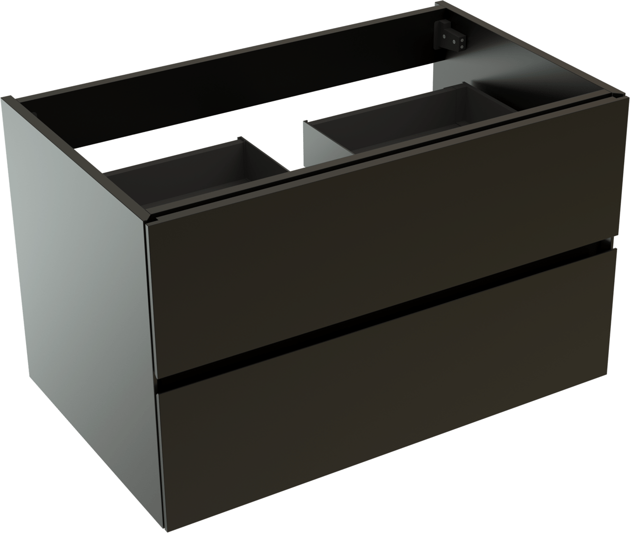 Storke Edge hängender Waschbeckenunterschrank: 85 x 52 cm, Schwarz Matt, 2 Schubladen