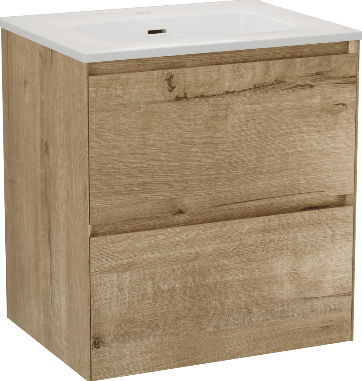 Balmani Mitra Compact meuble salle de bains suspendu 60 x 46 cm chêne brut avec Nostra plan simple en porcelaine blanc brillant