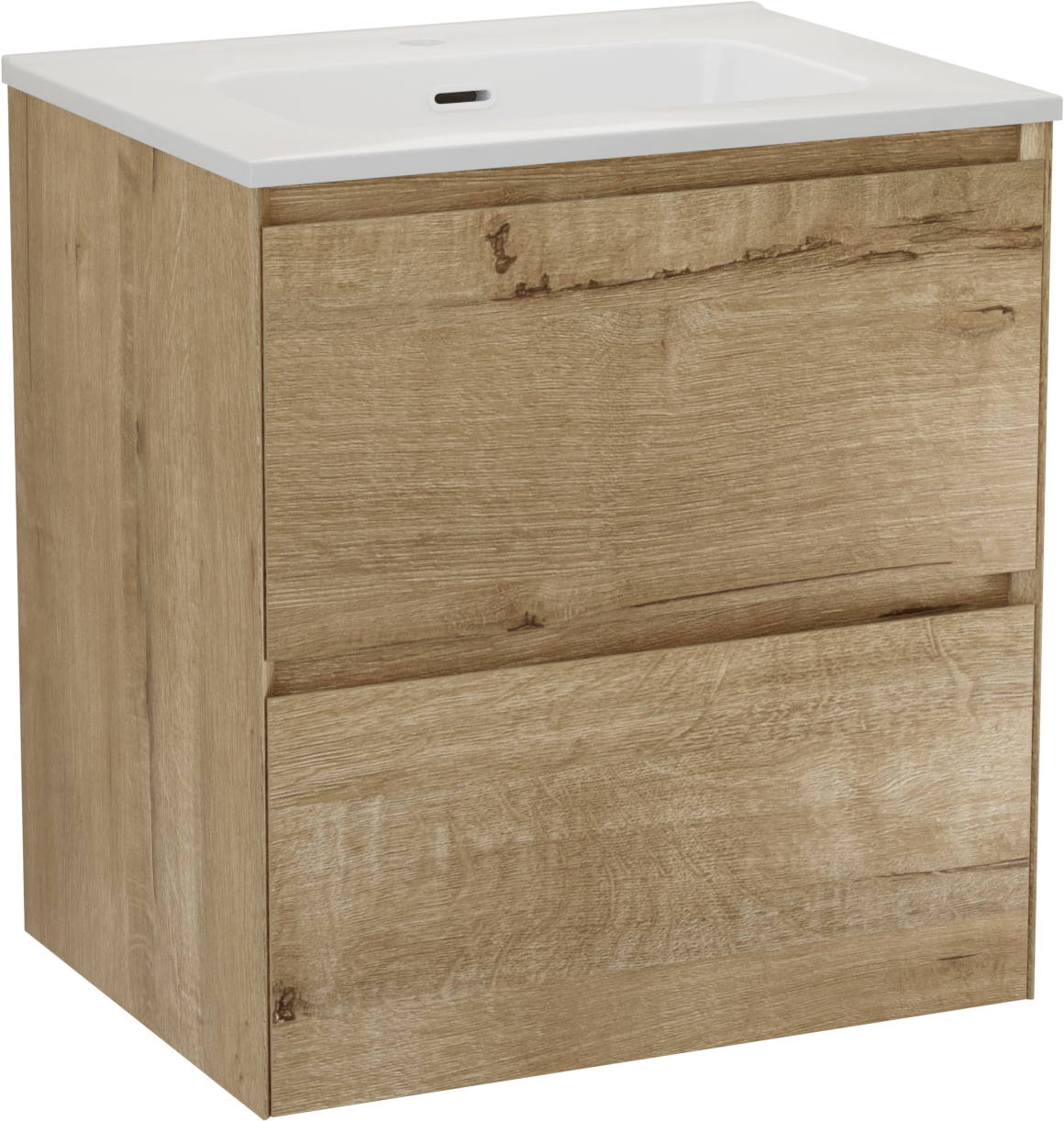 Balmani Mitra Compact meuble salle de bains suspendu 60 x 46 cm chêne brut avec Nostra plan simple en porcelaine blanc brillant