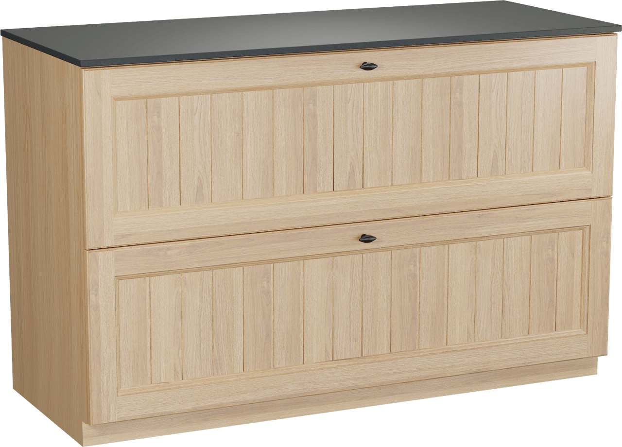 Balmani Lemon staand badkamermeubel 135 x 55 cm, fineer natuur eik met Stretto enkel of dubbel tablet in graniet zwart