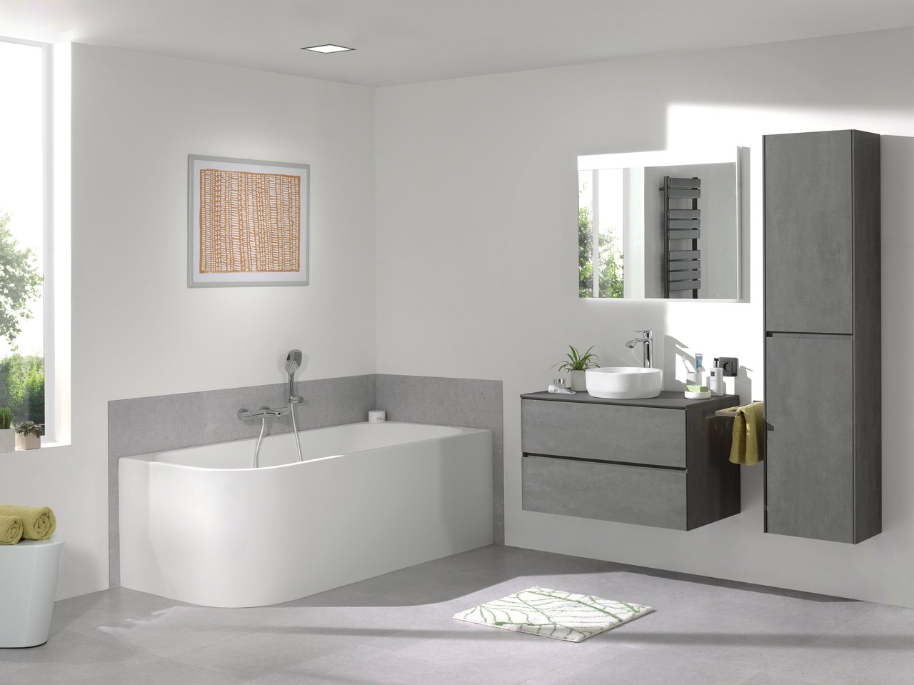 Storke Edge hängender Waschbeckenunterschrank: 85 x 52 cm, Beton dunkelgrau, 2 Schubladen