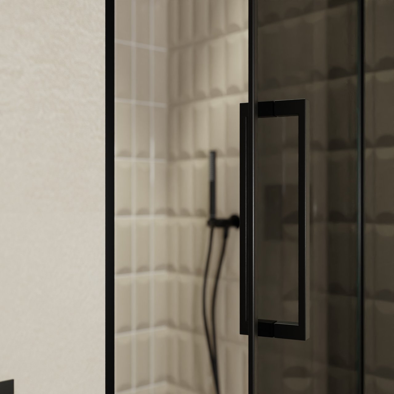 Balmani Senses Design douche draaideur rechts 100 cm x 210 cm Rookglas, Zwarte profielen