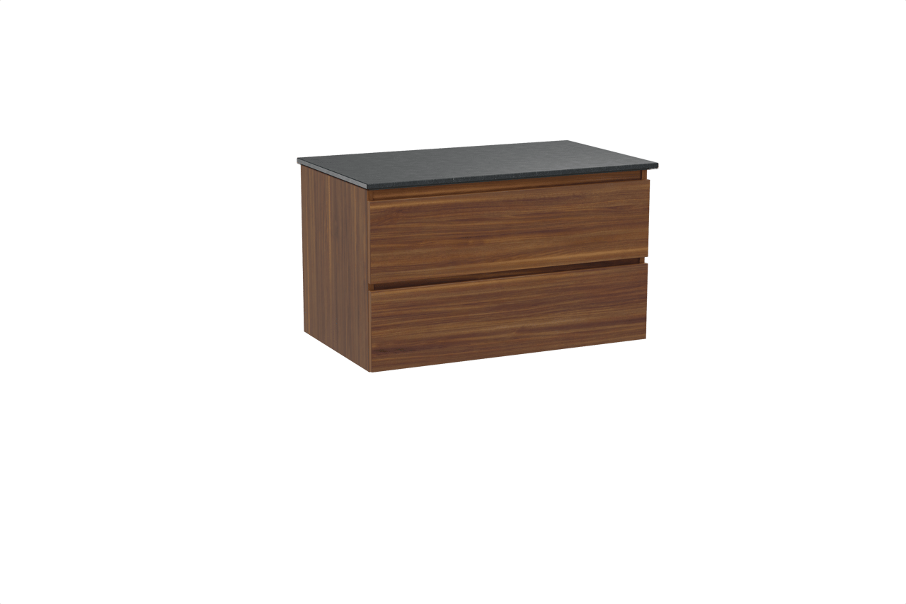 Balmani Lucida meuble salle de bains suspendu 90 x 55 cm noyer américain avec Stretto tablette simple en granit noir