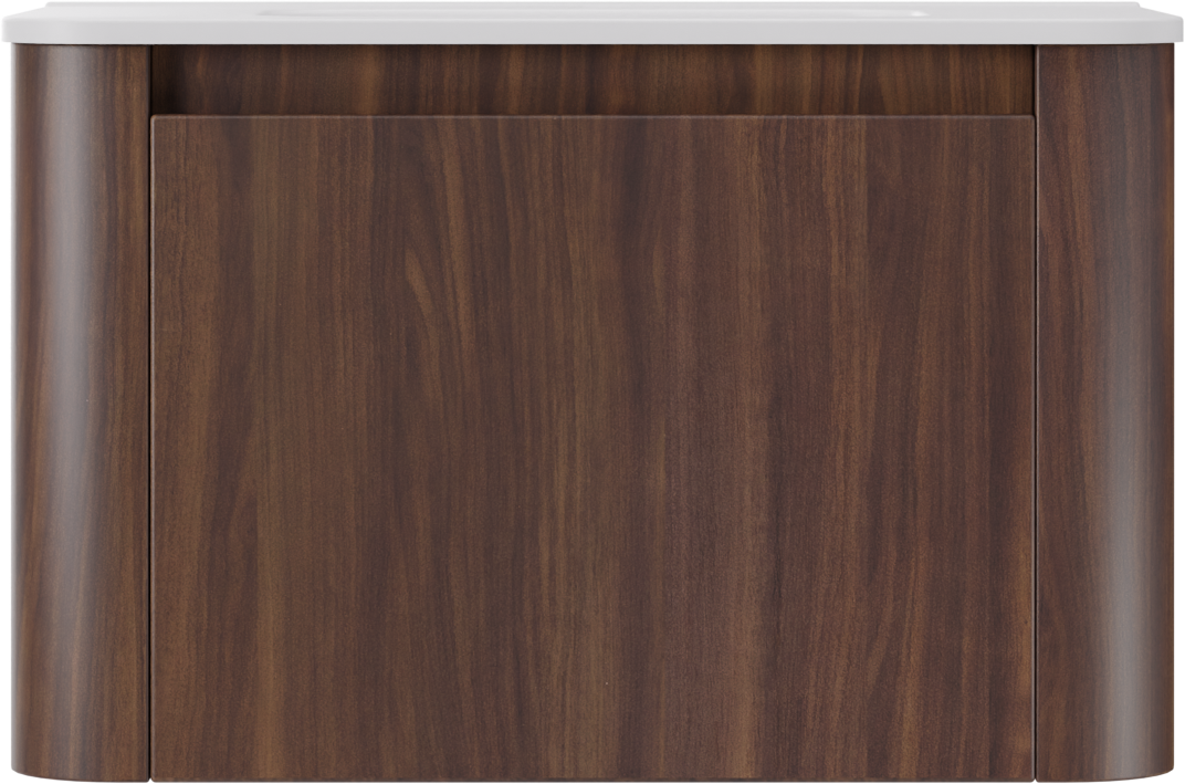 Storke Soft hängendes Möbelstück Set: 80 x 46 cm, Nussbaum, mit Kera Soft Einzelwaschtisch Keramik Weiβ matt