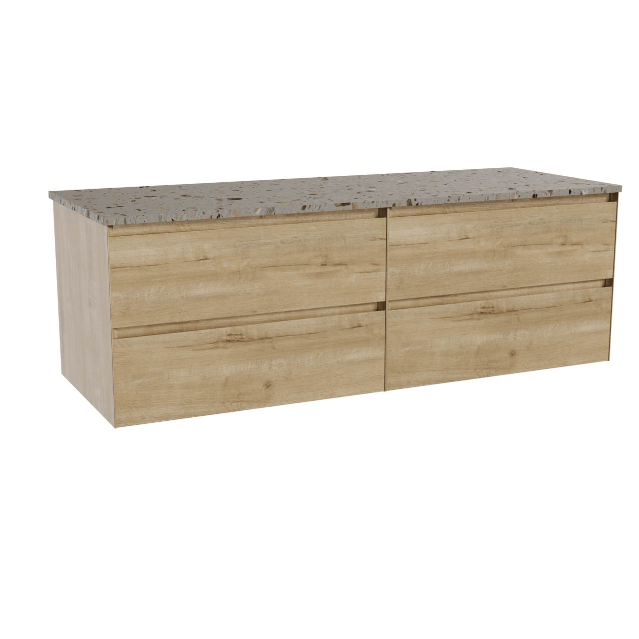 Balmani Mitra meuble salle de bains suspendu 150 x 55 cm chêne brut avec Stretto tablette simple ou double en terrazzo greige terrazzo