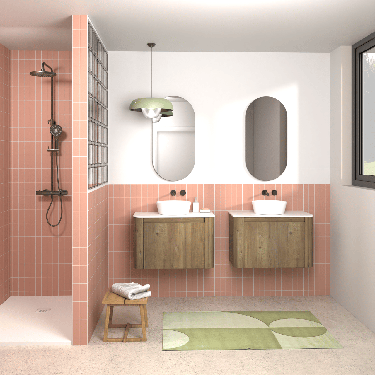 Storke Soft meuble salle de bains suspendu 80 x 46 cm chêne brut avec Tavola Soft tablette simple en Solid Surface blanc mat