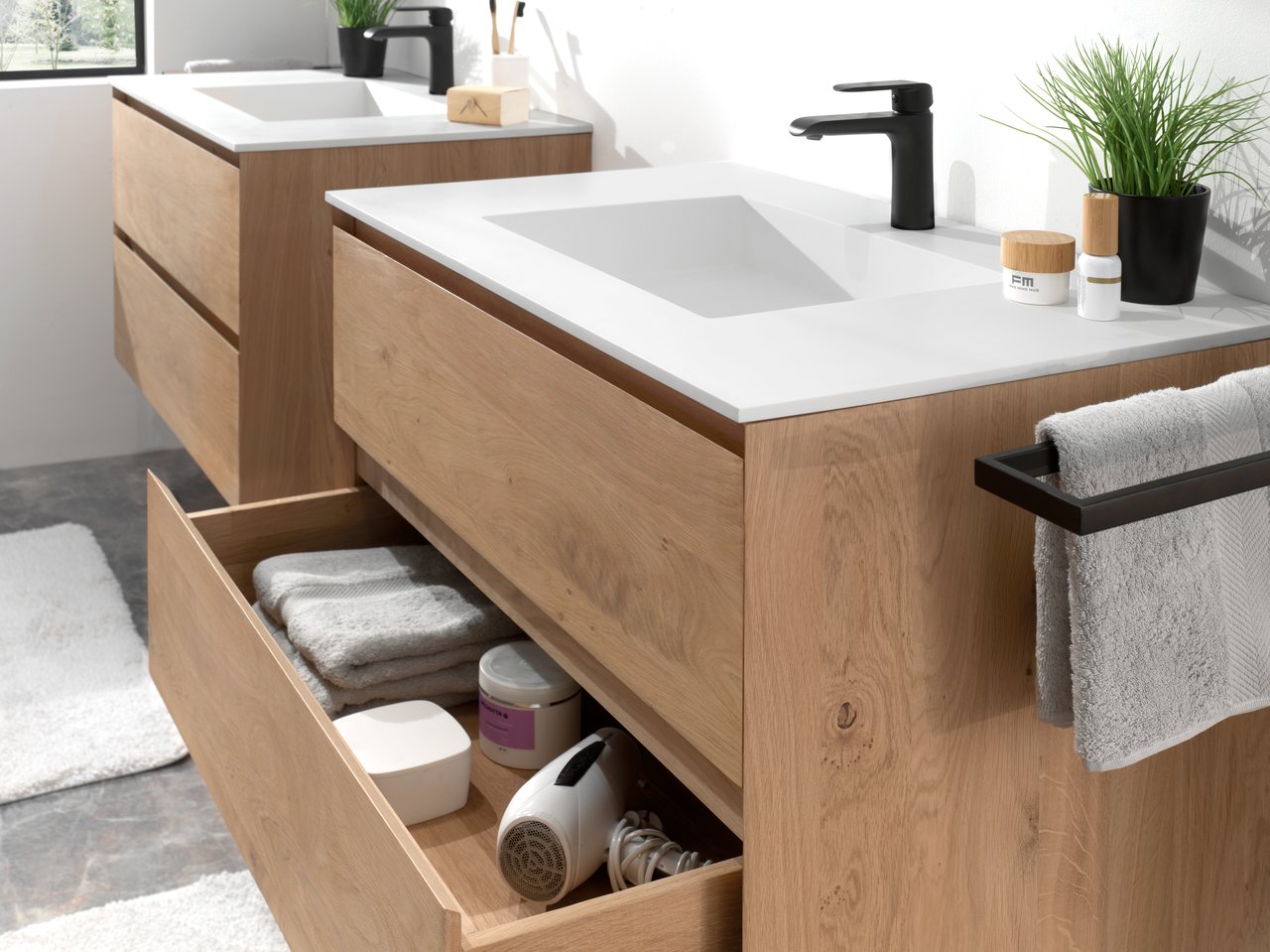 Balmani Mitra zwevende wastafelonderkast 90 x 55 cm natuur eik 2 lades