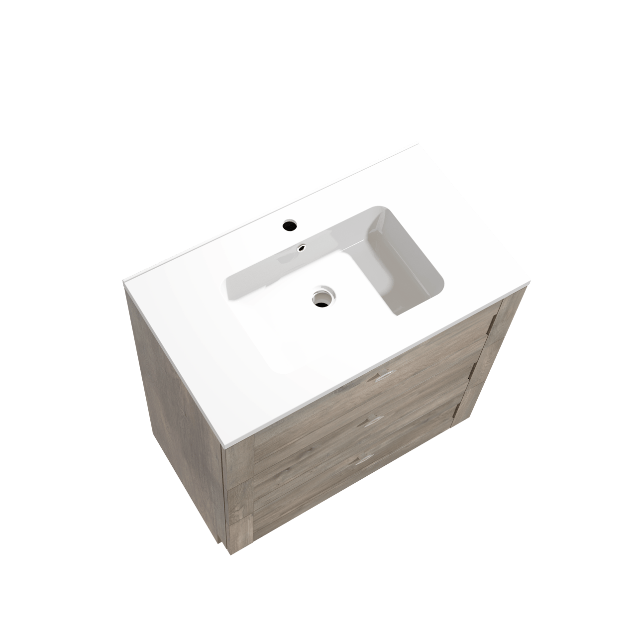 Linie Classo freistehendes Möbelstück Set: 80 x 46 cm, Graue Eiche, mit Vano Einzelwaschtisch, Marmorkomposit Weiß glänzend