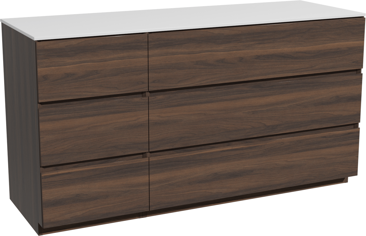 Storke Edge freistehendes Möbelstück Set: 150 x 52 cm, Nussbaum, mit Tavola Einzel- oder Doppel Waschtischplatte, Solid Surface Weiß matt