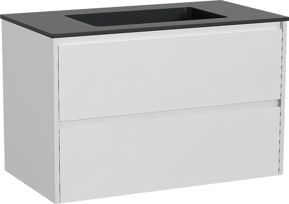 Storke Seda zwevend badmeubel 95 x 52 cm mat wit met Scuro enkele wastafel in kwarts mat zwart