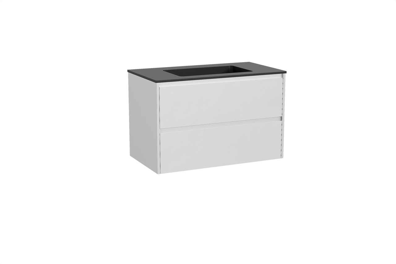 Storke Seda meuble salle de bains suspendu 95 x 52 cm blanc mat avec Scuro plan simple en quartz noir mat