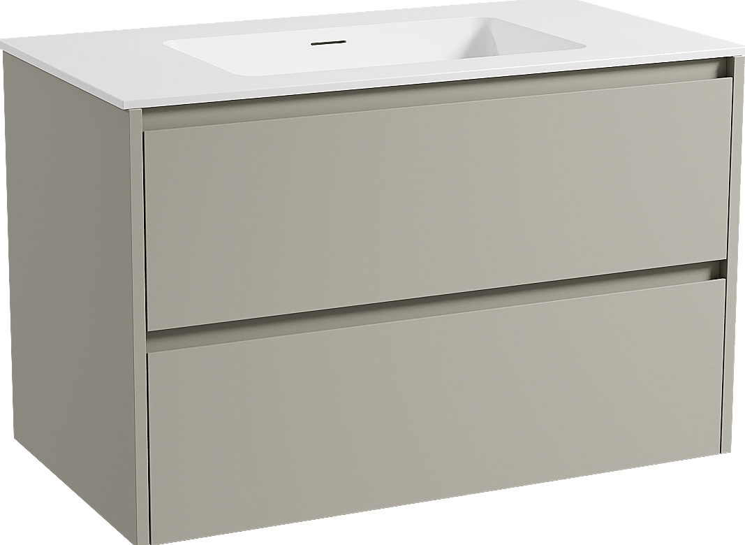 Storke Seda zwevend badmeubel 95 x 52 cm zijdegrijs met Mata enkele wastafel in solid surface mat wit