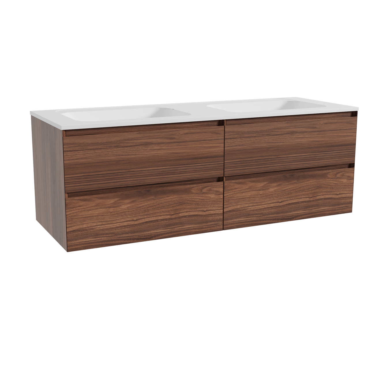 Balmani Mitra meuble salle de bains suspendu 150 x 55 cm noyer avec Tablo Strada double vasque en marbre composite blanc mat