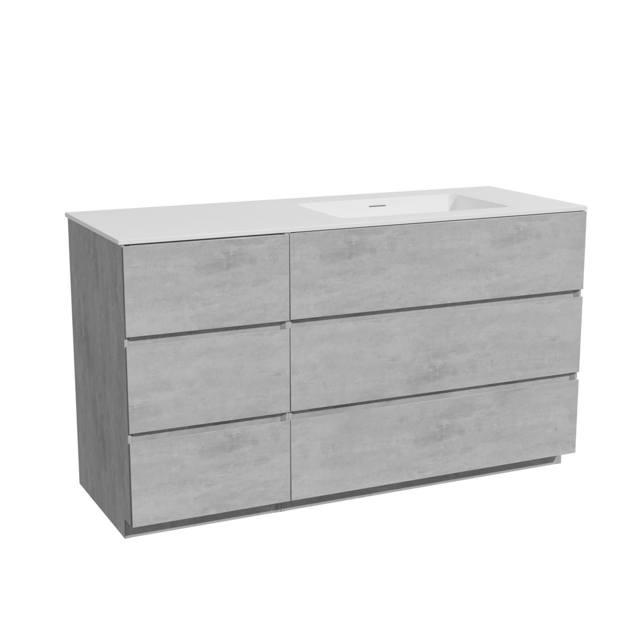 Storke Edge meuble salle de bains à poser 140 x 52 cm béton gris foncé avec Mata plan vasque asymétrique à droite en solid surface blanc mat