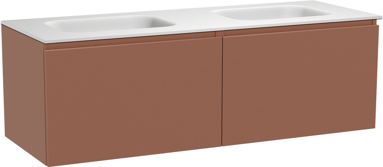 Balmani Sfera hängendes Möbelstück Set: 150 x 55 cm, Cotto, mit Tablo Arcato Doppelwaschtisch, Solid Surface Weiß matt