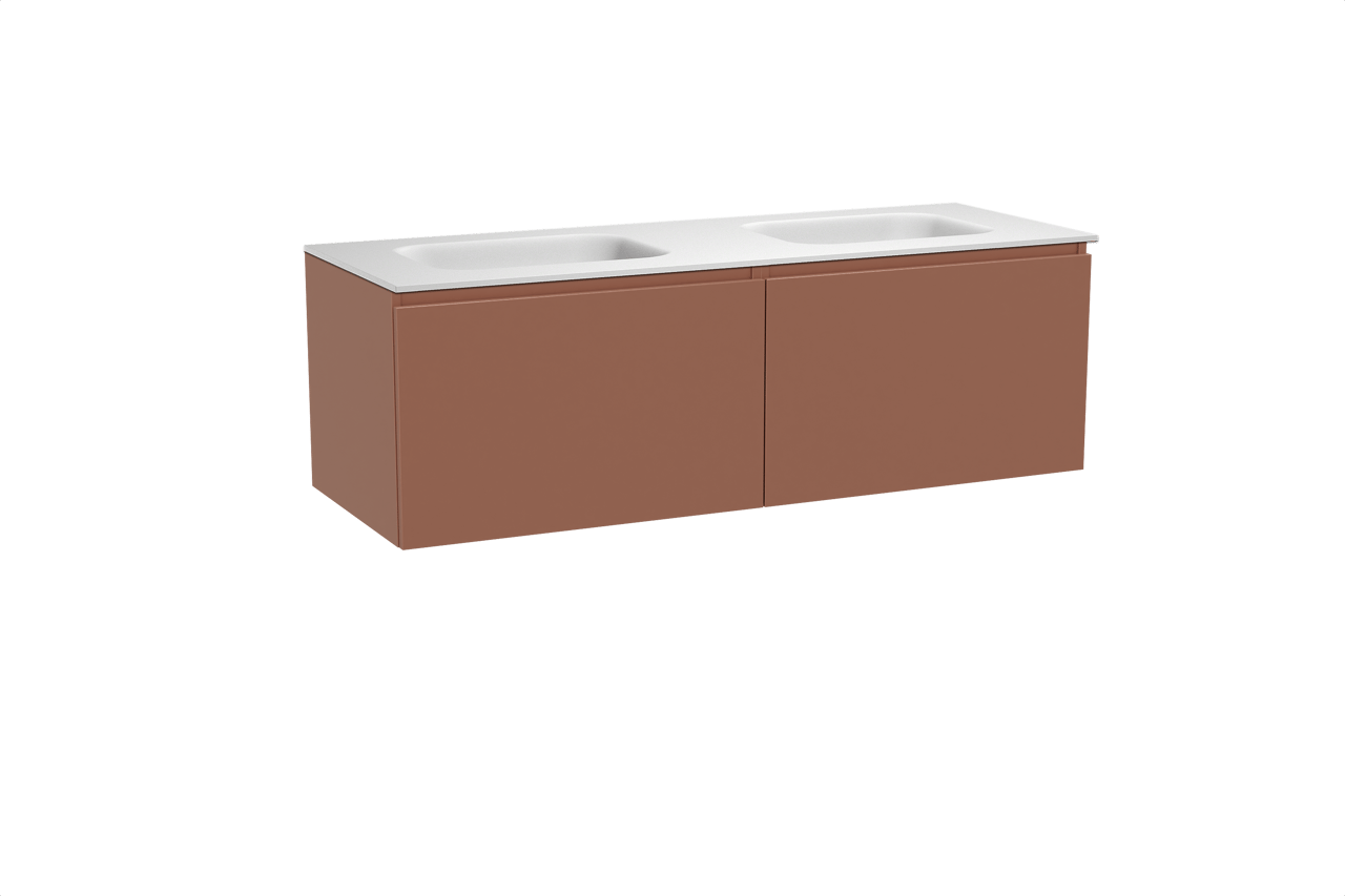 Balmani Sfera hängendes Möbelstück Set: 150 x 55 cm, Cotto, mit Tablo Arcato Doppelwaschtisch, Solid Surface Weiß matt