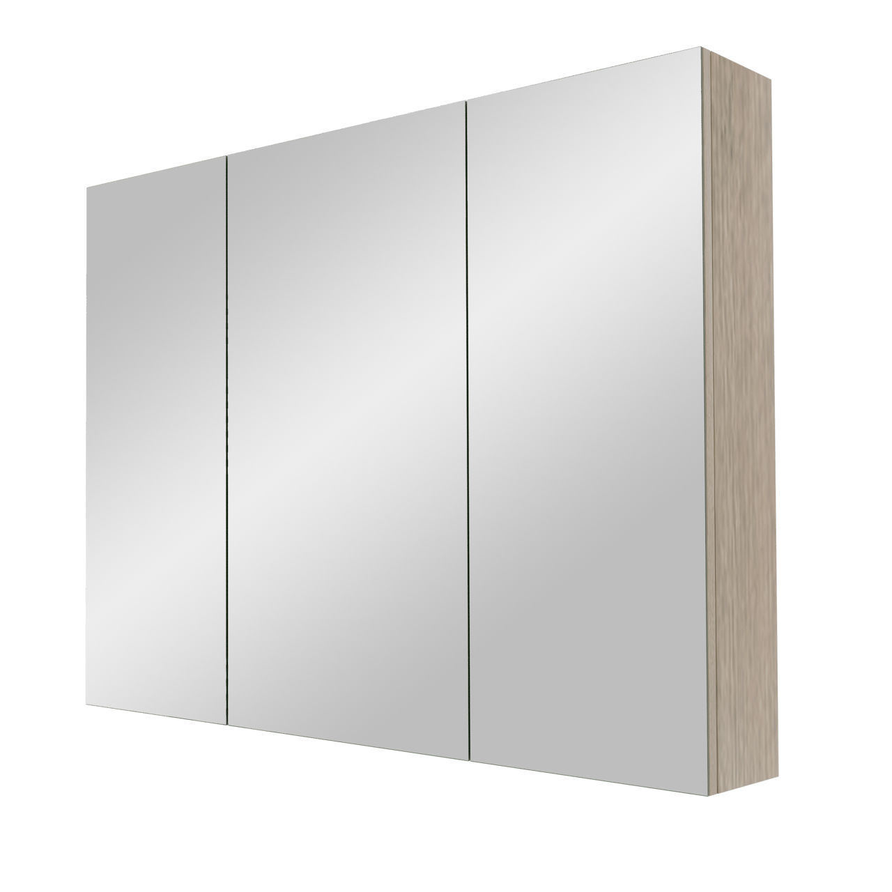 Linie Lado hängendes Möbelstück Set: 100 x 46 cm, Graue Eiche, mit Baro Einzelwaschtisch im Porzellan Weiß glänzend und Montro Spiegelschrank