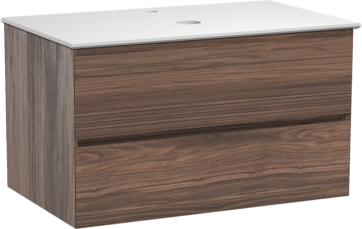 Balmani Mitra meuble salle de bains suspendu 90 x 55 cm noyer avec Facetta tablette simple en solid surface blanc mat