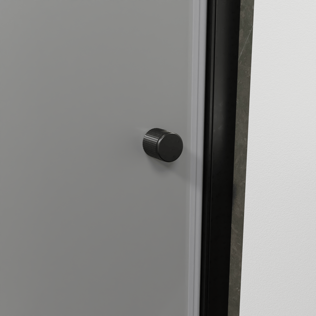 Luca Varess Kuresa porte pivotante 95 x 200 cm verre transparent avec bande matte profil noir mat