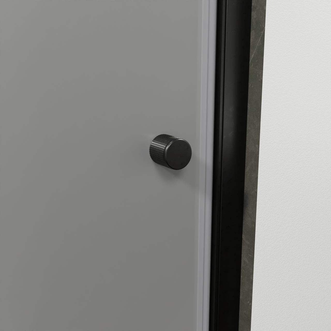 Luca Varess Kuresa porte pivotante 95 x 200 cm verre transparent avec bande matte profil noir mat