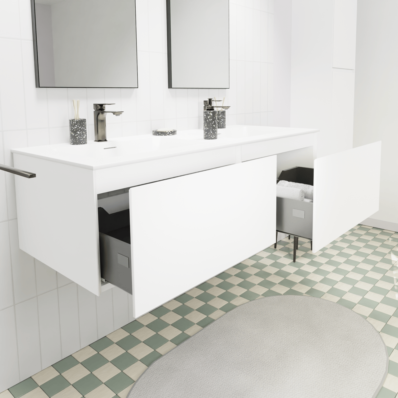 Storke Edge meuble salle de bains suspendu 130 x 52 cm blanc mat avec Mata double vasque en solid surface blanc mat