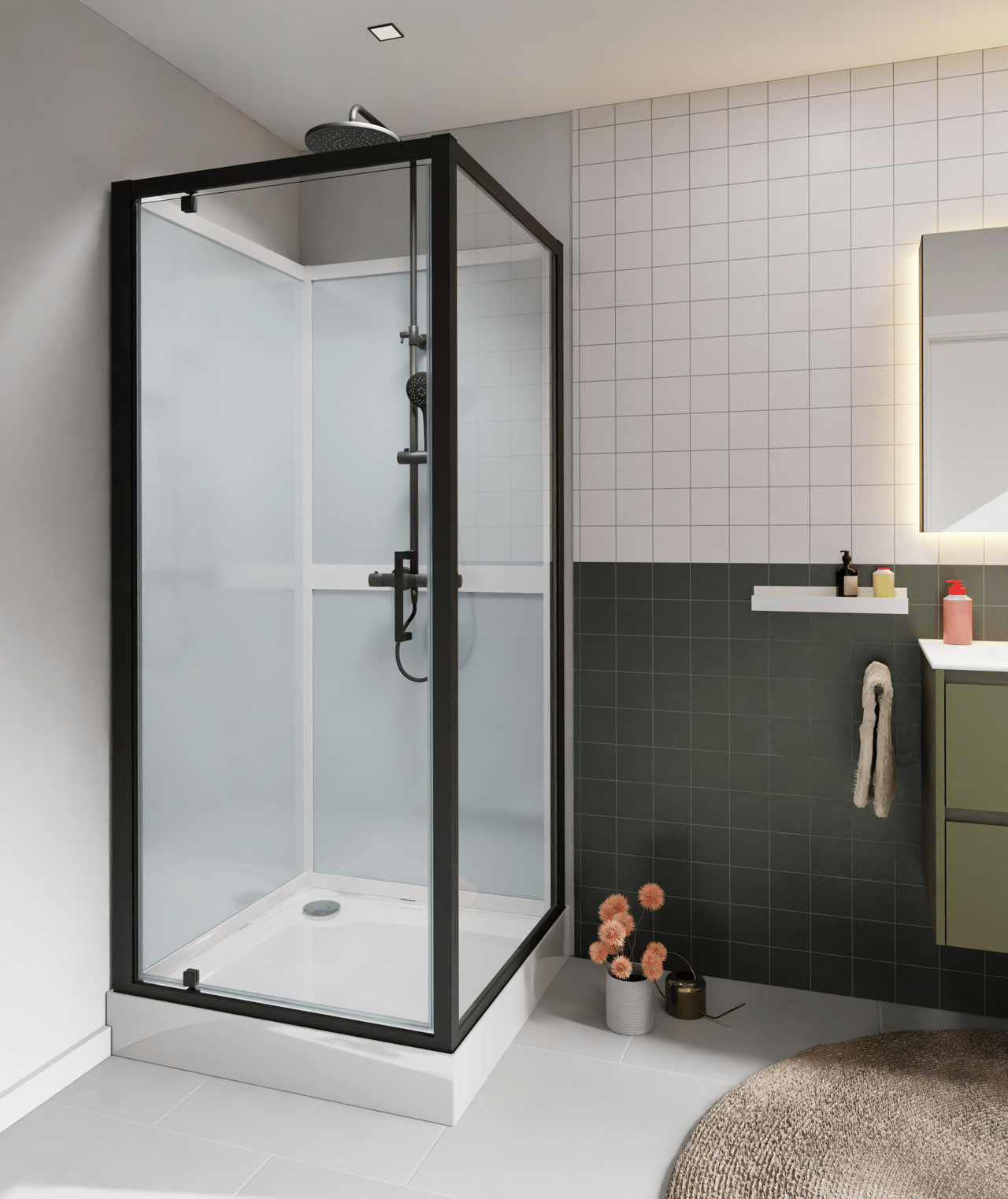Luca Varess Talan cabine de douche avec portes pivotantes 90 x 90 cm verre transparent profil noir mat