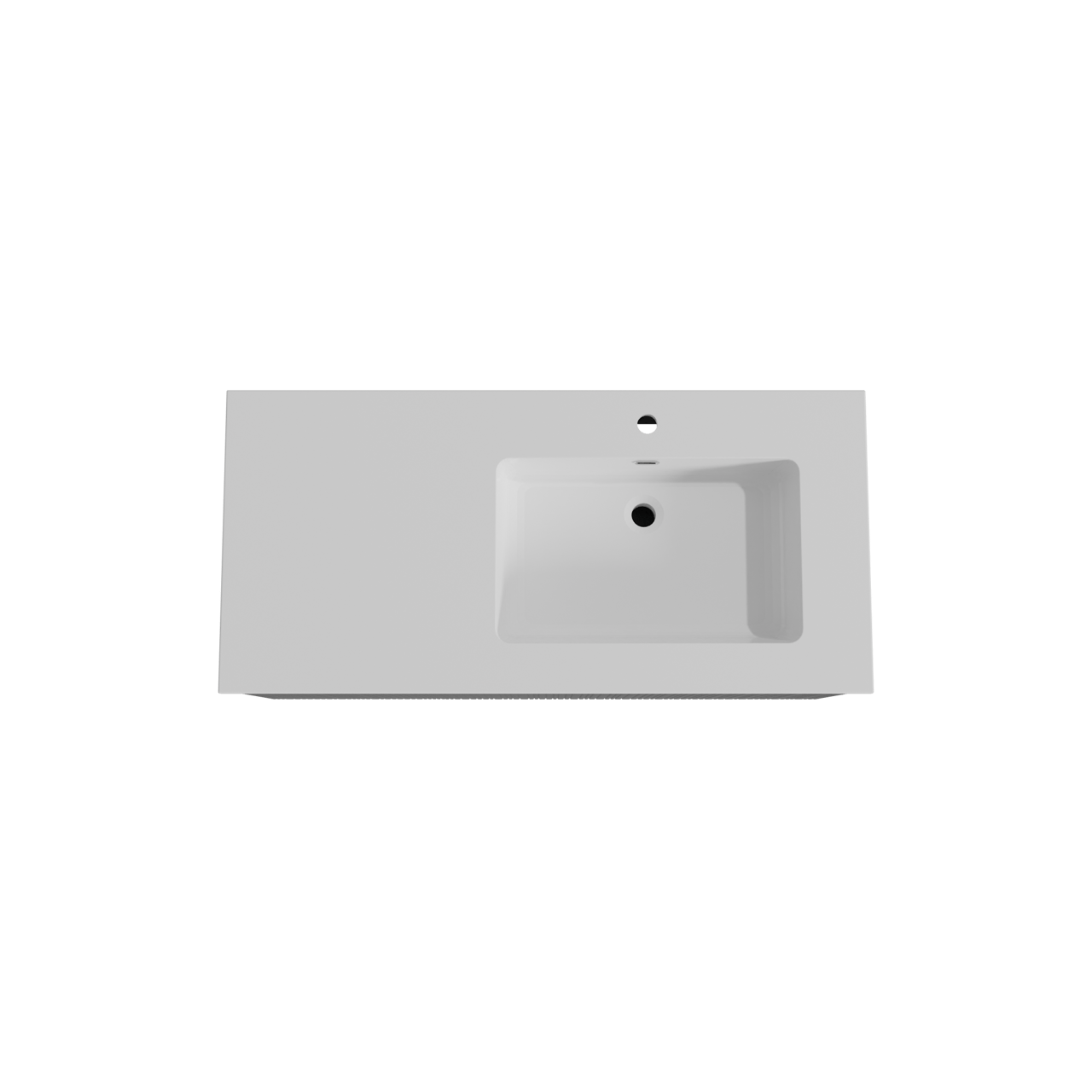 Storke Ribs hängendes Möbelstück Set: 110 x 52 cm, Schwarze Eiche, mit Diva Waschtisch rechts, Marmorkomposit, Weiß glänzend, Vertikale asymmetrische gerade Rippe