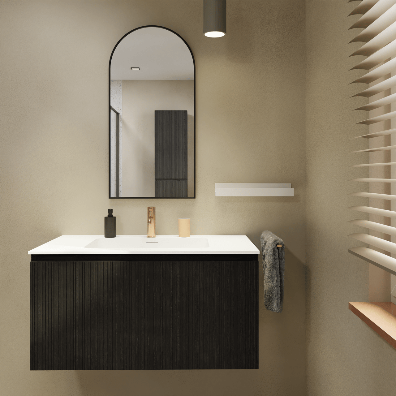 Storke Ribs hängender Waschbeckenunterschrank: 95 x 52 cm, Eiche Schwarz, 2 Schubladen