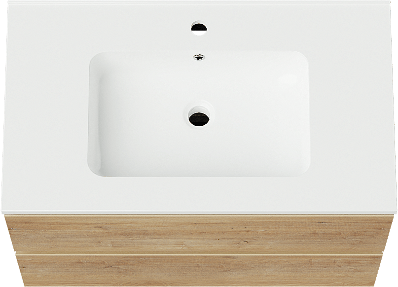 Linie Lado zwevend badkamermeubel 80 x 46 cm natuur eik met Vano enkele wastafel in composietmarmer glanzend wit