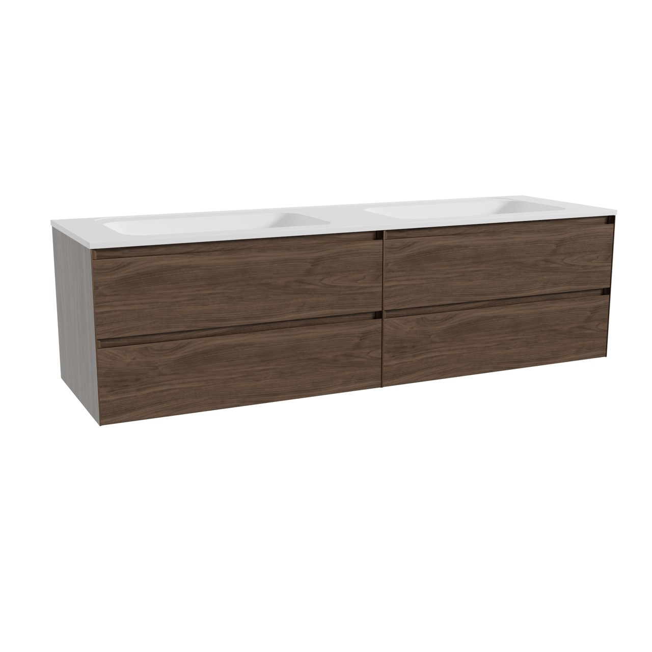 Balmani Mitra meuble salle de bains suspendu 180 x 55 cm noyer américain avec Tablo Strada double vasque en marbre composite blanc mat