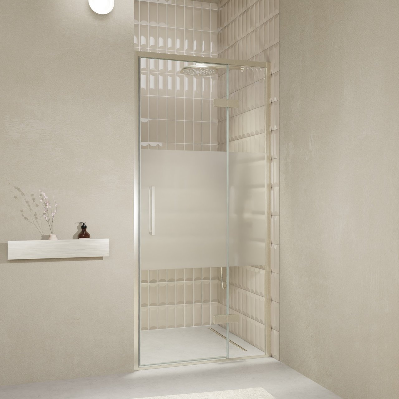 Balmani Senses Design douche draaideur rechts 100 cm x 210 cm Helder glas met matte strook, Brushed CoolMetal profielen