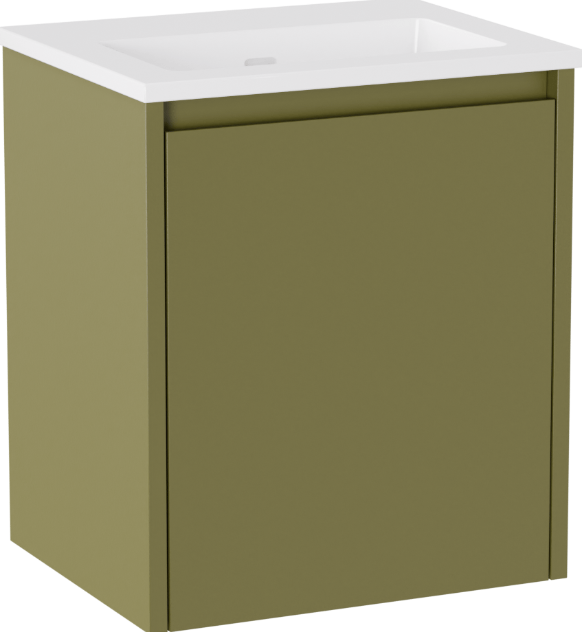 Storke Seda meuble salle de bains suspendu 45 x 35 cm vert olive avec Diva plan simple en marbre composite blanc brillant