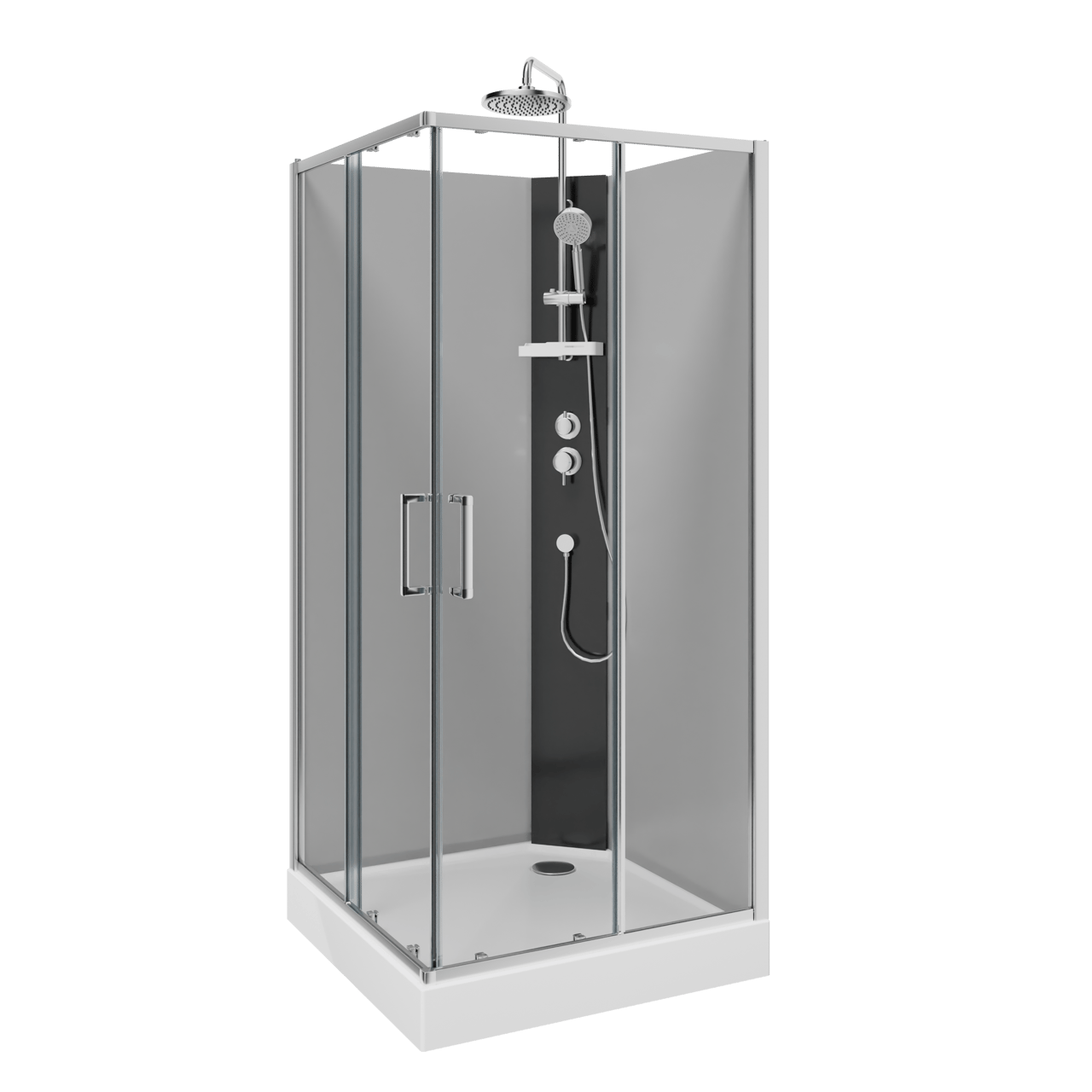 Linie Salta cabine de douche avec portes coulissantes 90 x 90 cm verre transparent profil chrome avec robinet