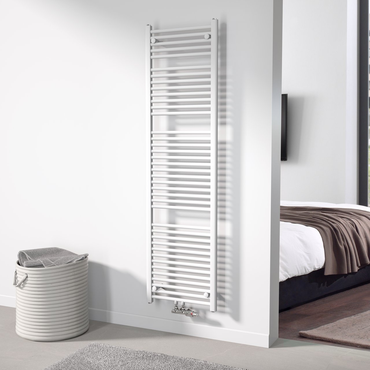 Vipera Kanza sèche-serviettes simple 50 x 180 cm chauffage central blanc mat raccordements latéral et central possibles 1068W