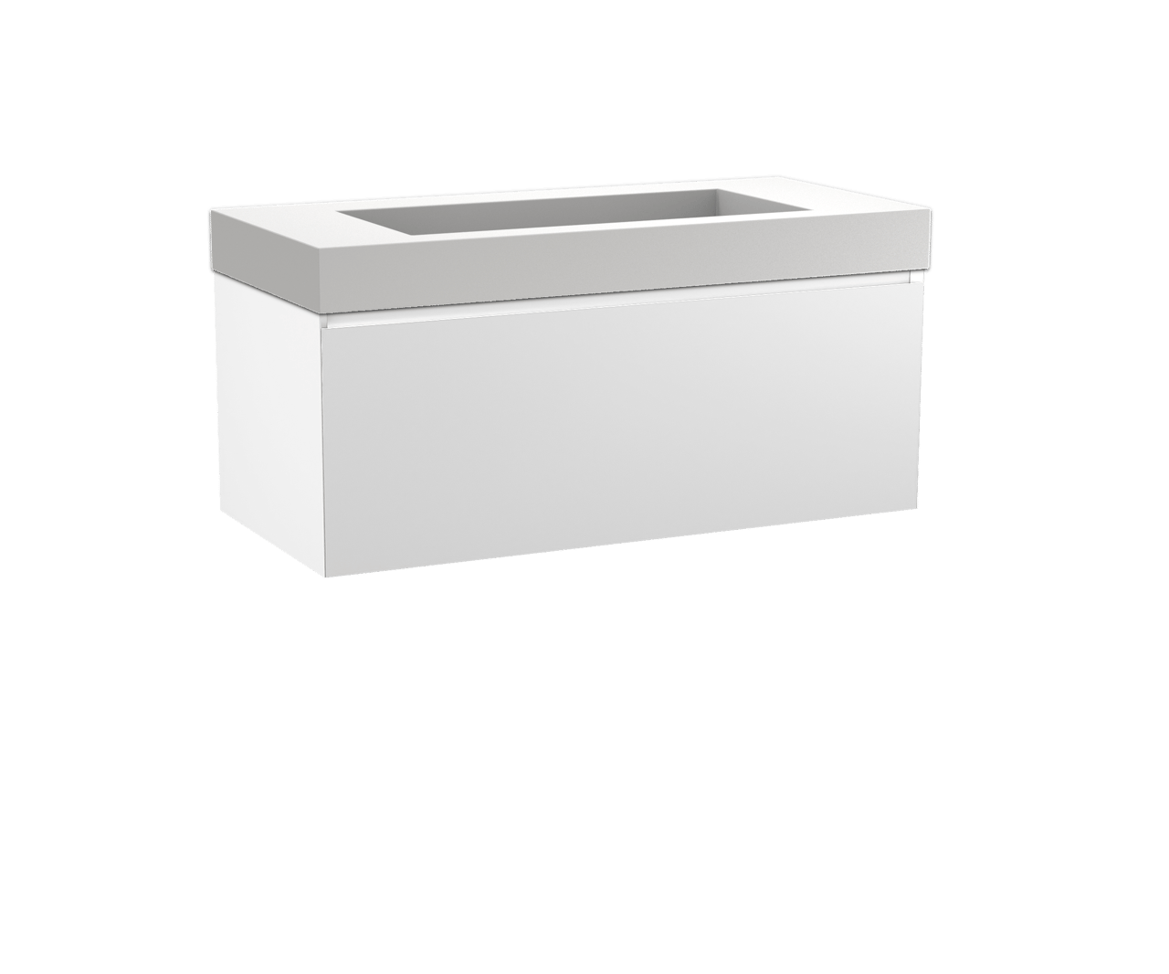 Balmani Idra hängendes Möbelstück Set: 120 x 55 cm, Weiß matt, mit Modus Einzelwaschtisch für 2 Armaturenlöcher, Solid Surface Weiß matt