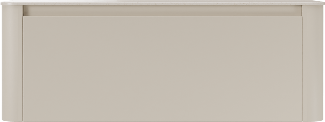 Storke Soft zwevend badmeubel 140 x 46 cm Sand mat met Tavola Soft enkel of dubbel wastafelblad in solid surface beige granita