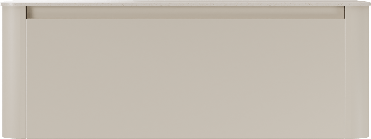 Storke Soft zwevend badkamermeubel 140 x 46 cm Sand mat met Tavola Soft enkele of dubbele tablet in solid surface beige granita