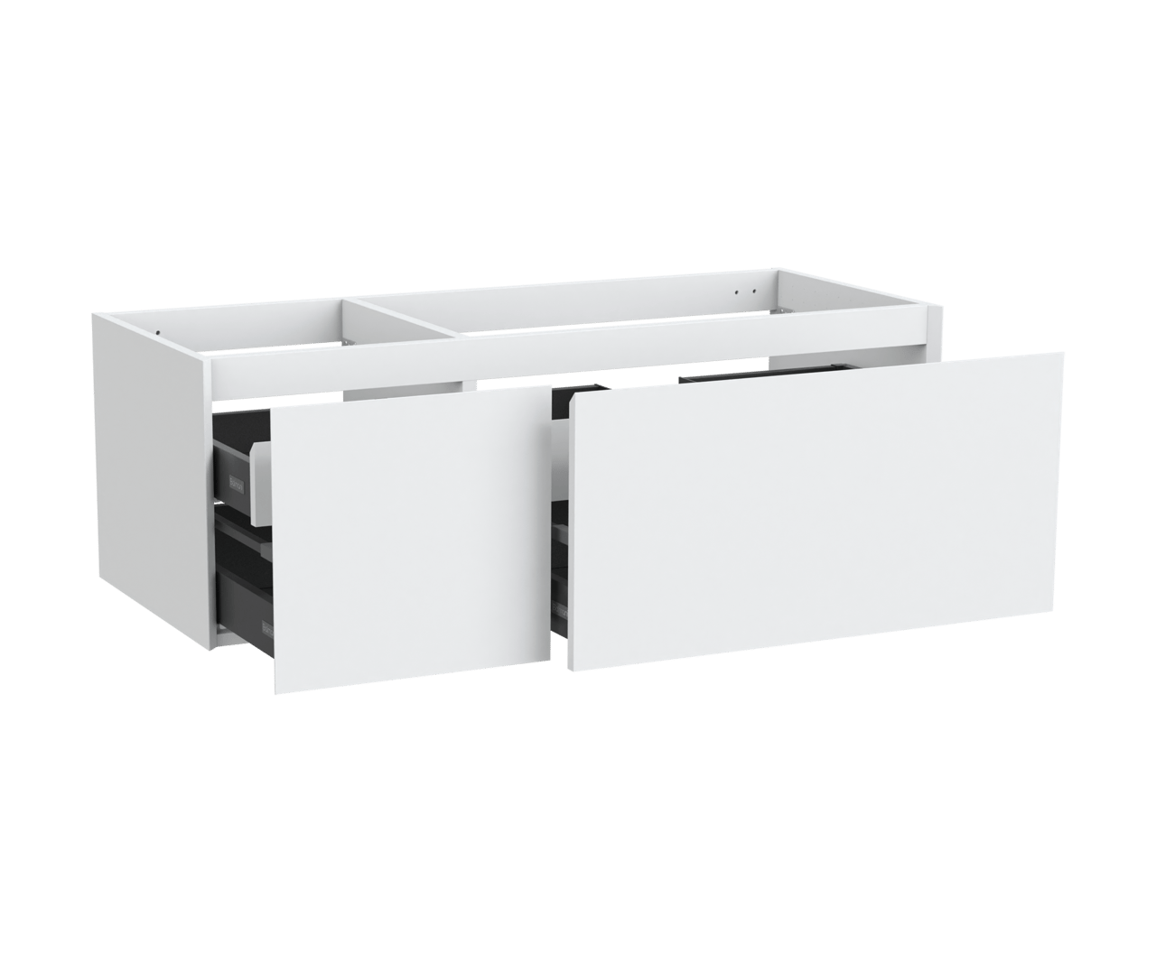 Balmani Idra hängender Waschbeckenunterschrank: 135 x 55 cm, asymmetrisch rechts, Weiß Matt, 4 Schubladen