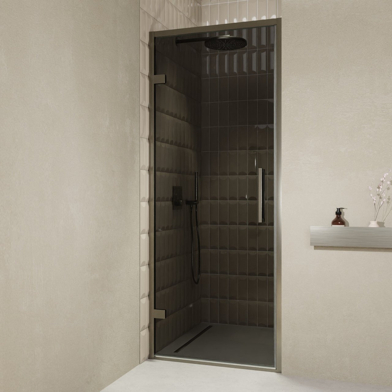 Balmani Senses Design douche draaideur links 90 cm x 210 cm Rookglas, Brushed GunMetal profielen, met coating