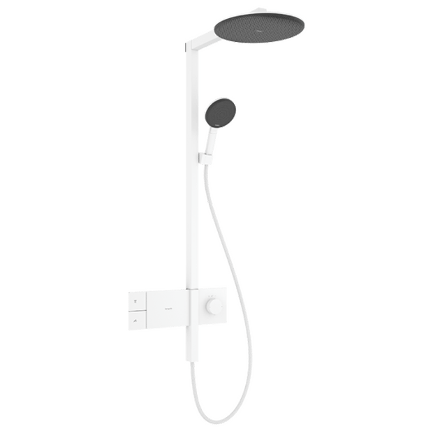 Hansgrohe Raindance Alive S 300 1jet Showerpipe Duschsystem mit Thermostatbatterie: Wandmontage, Weiß Matt