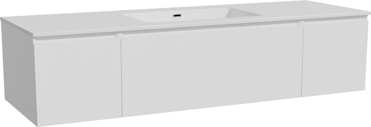 Storke Edge meuble salle de bains suspendu 155 x 52 cm blanc mat avec Diva plan simple en marbre composite blanc brillant