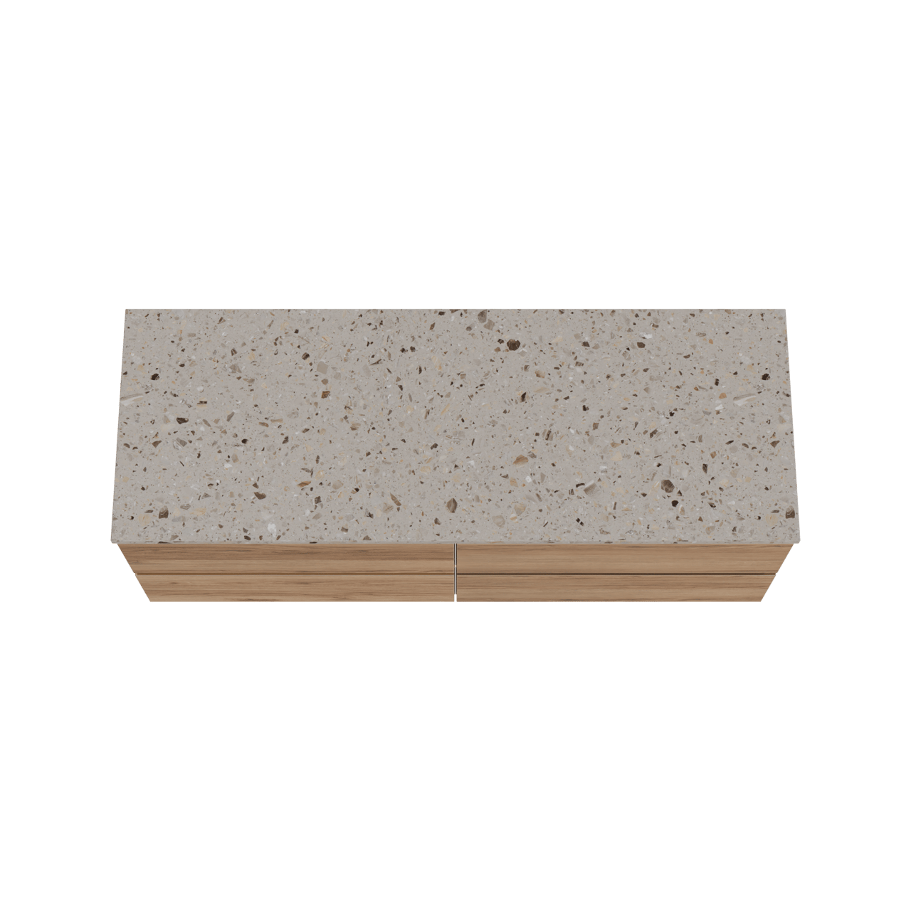 Balmani Lucida hängendes Möbelstück Set: 150 x 55 cm, Teak, mit Stretto Einzel- oder Doppel Waschtischplatte, Terrazzo in Greige