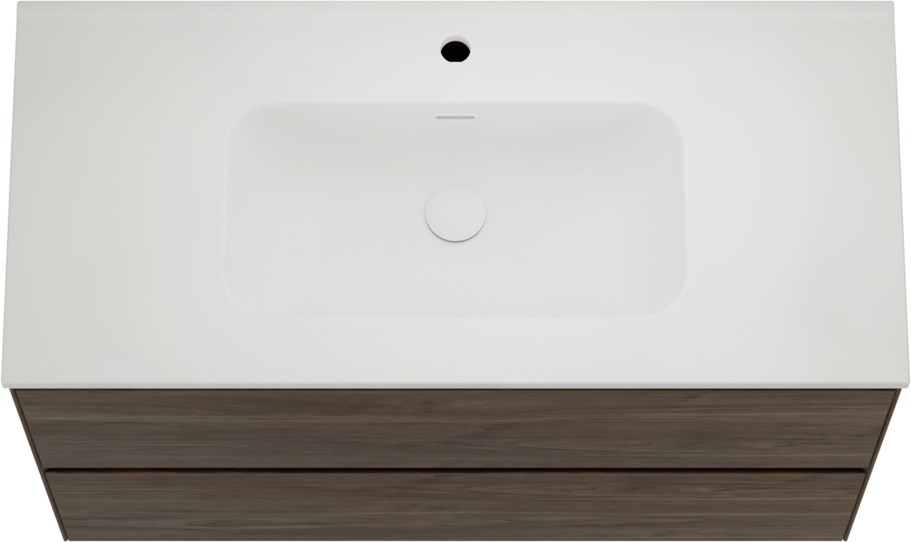 Balmani Mitra Compact hängendes Möbelstück Set: 100 x 46 cm, Amerikanischer Nussbaum, mit Nostra Einzelwaschtisch Keramik Weiβ matt
