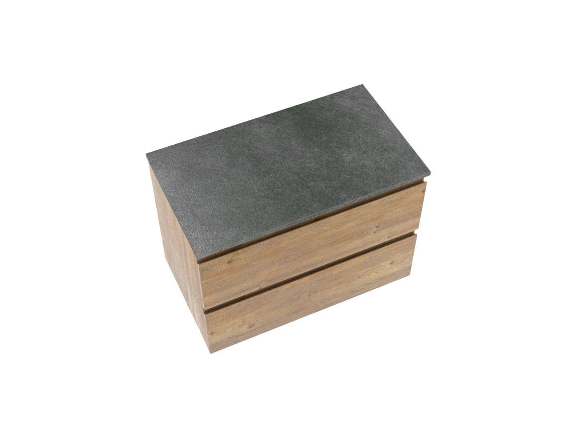 Linie Lado meuble salle de bains suspendu 80 x 46 cm chêne naturel avec Lado tablette simple en mélaminé ardoise gris