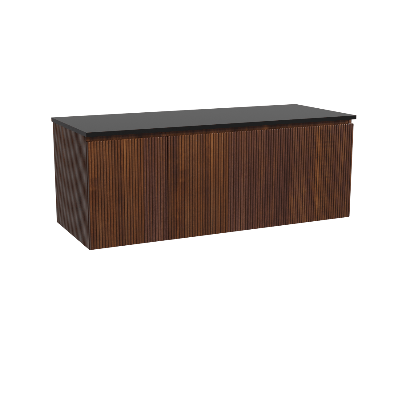 Storke Ribs hängendes Möbelstück Set: 130 x 52 cm, Nussbaum, mit Panton Einzel- oder Doppel Waschtischplatte, Pulverbeschichtetes MDF, Schwarz matt, Vertikale symmetrische gerade Rippe