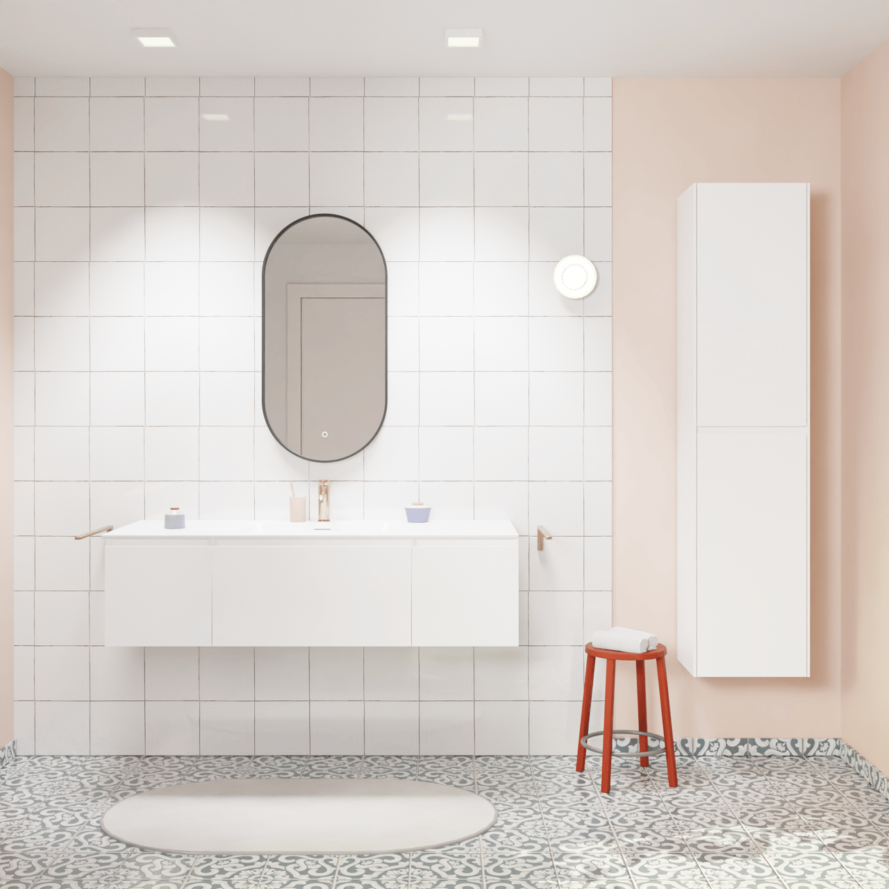 Storke Edge zwevend badkamermeubel 135 x 52 cm glanzend wit met Mata enkele wastafel in solid surface mat wit