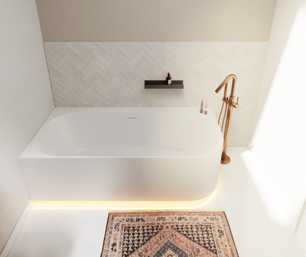 Luca Varess Laguna baignoire d'angle gauche duo avec LED 170 x 85 cm acrylique blanc mat