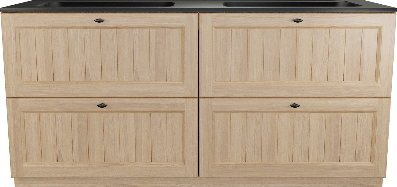 Balmani Lemon staand badkamermeubel 180 x 55 cm, fineer natuur eik met Tablo Strada dubbele wastafel in mat zwart