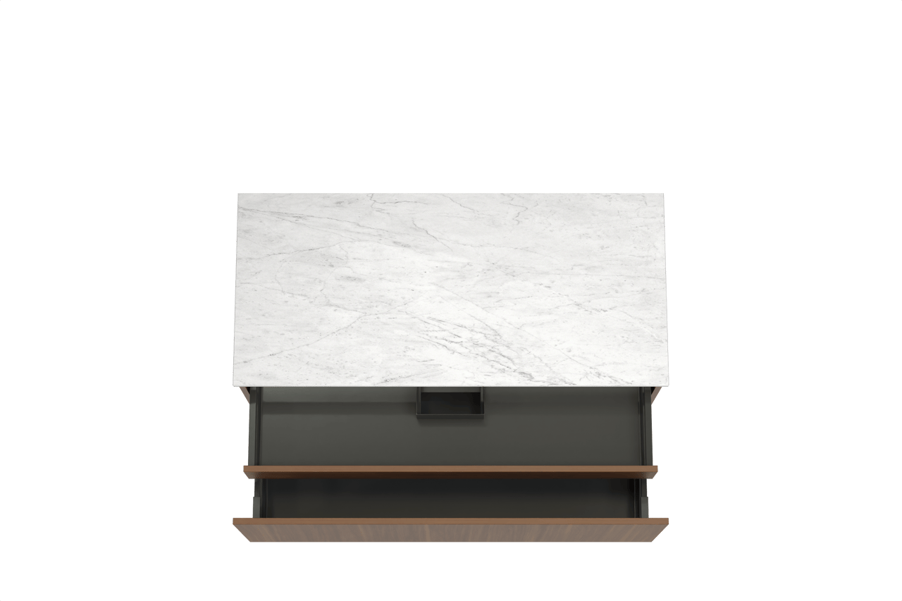 Balmani Sfera zwevend badkamermeubel 120 x 55 cm amerikaanse notelaar met Stretto enkel of dubbel tablet in marmer carrara